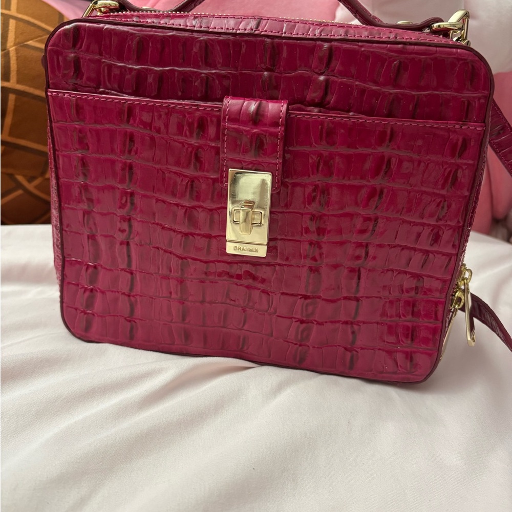 Brahmin Burgundy Croc-Embossed Crossbody/clutch Bag